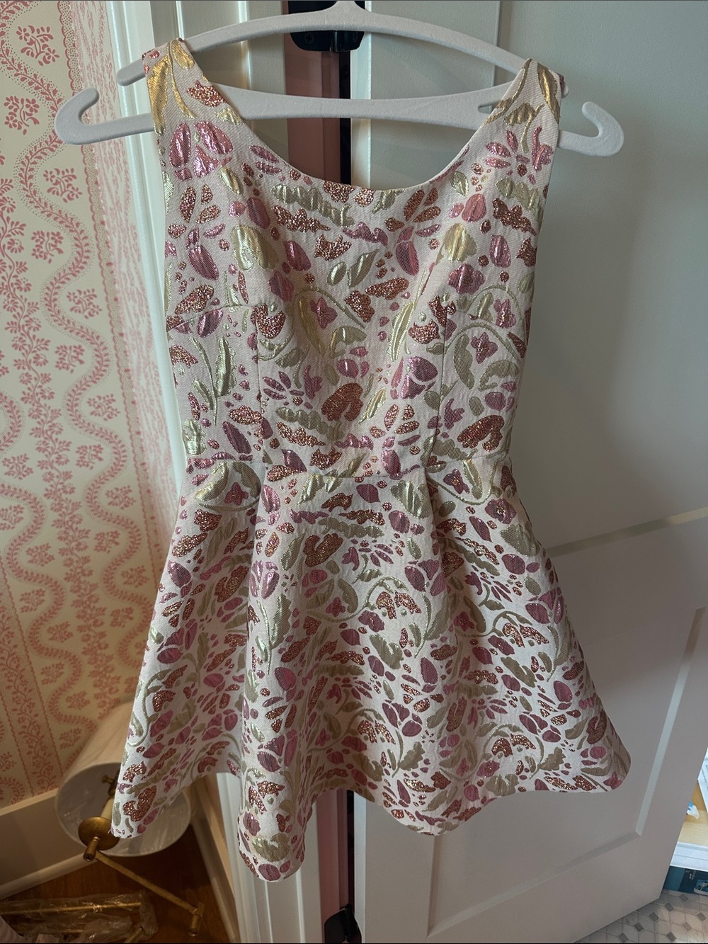 Free people Floral Metallic Jacquard Party Dress - Pink & Gold